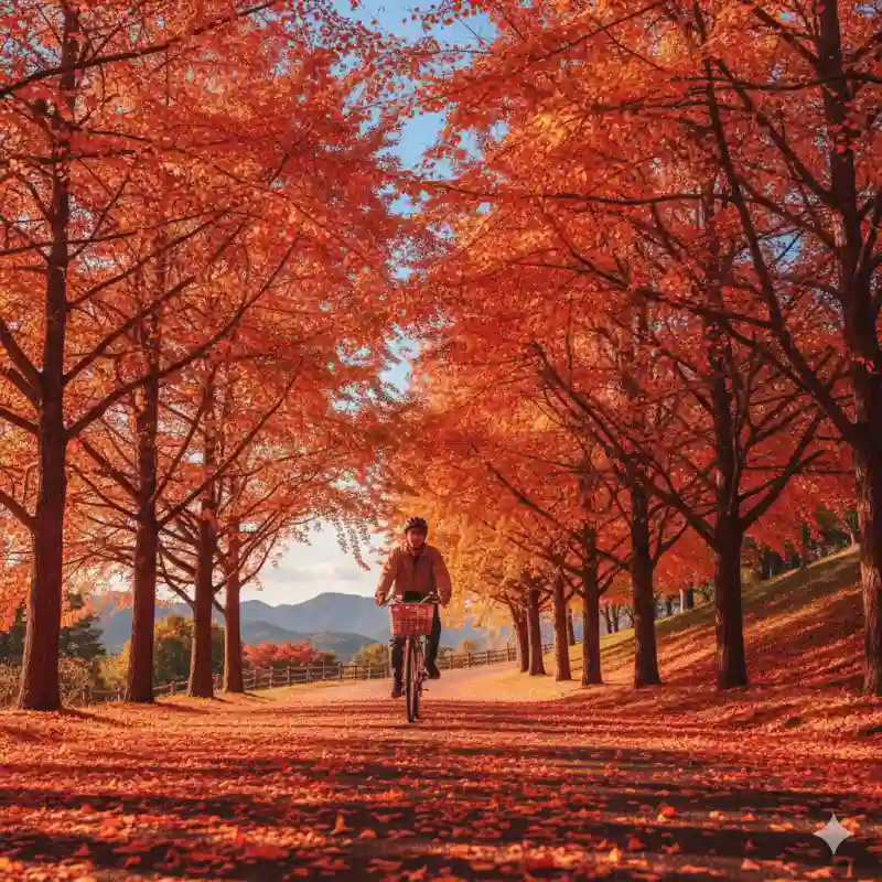 붉게 물든 은행나무길 자전거 타면 생기는 일