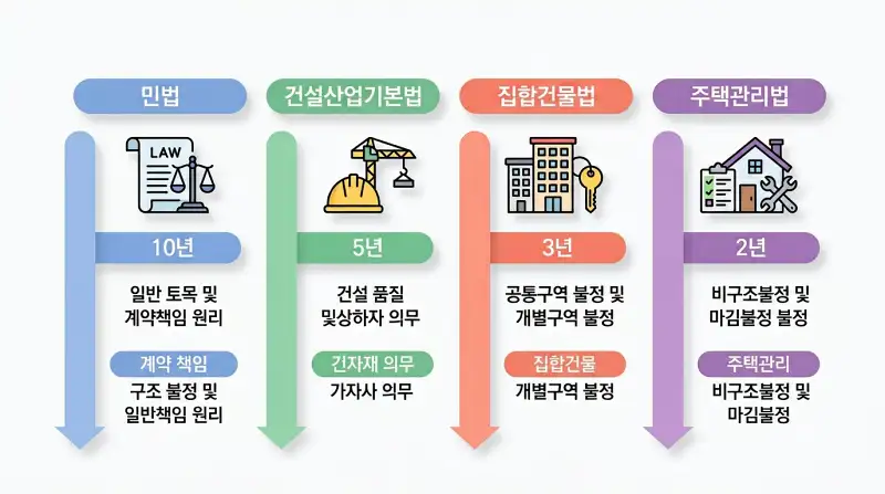 4대 하자 담보 책임 법률 비교 인포그래픽