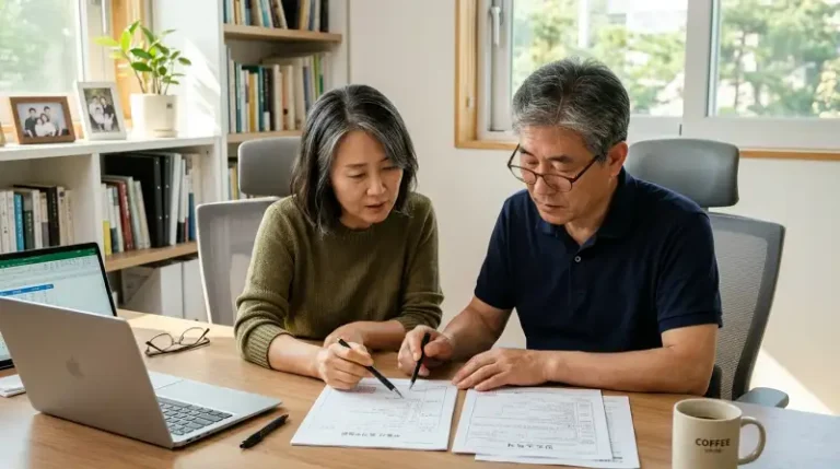 50대 부부의 부동산 서류 검토 장면