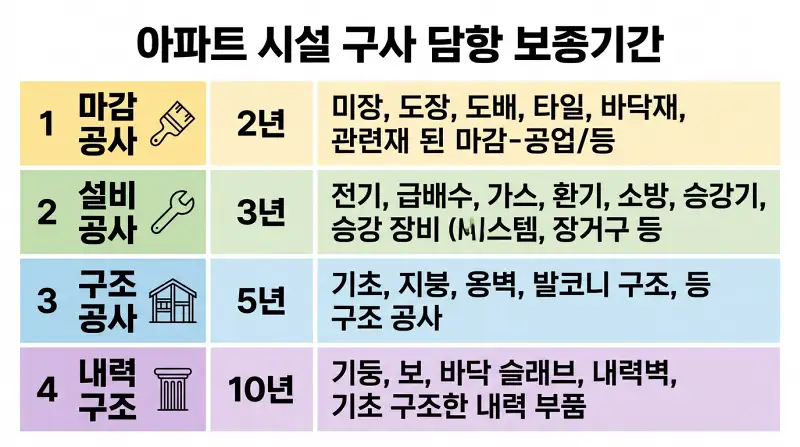 공사 유형별 하자 보수 기간 차트