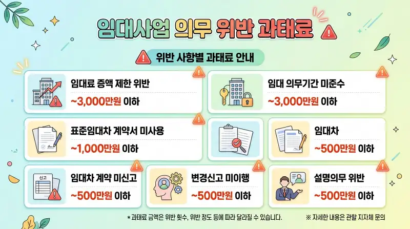 과태료 금액 안내 인포그래픽