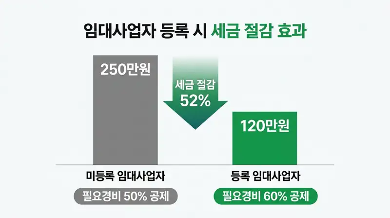 등록 vs 미등록 임대사업자 세금 절감 효과 비교 바 차트