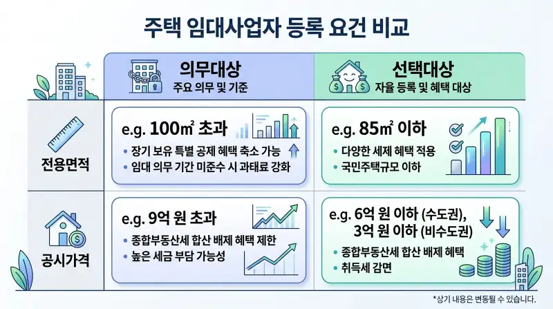 임대사업 등록 요건 비교 인포그래픽