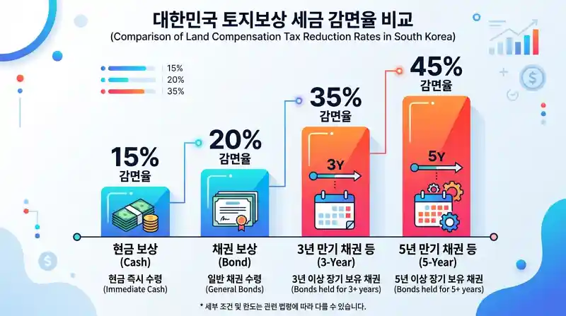 토지보상금 세액공제율 비교 인포그래픽