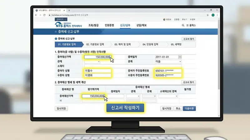 홈택스 증여세 전자신고 화면