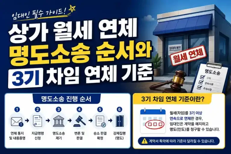 상가 월세 연체 명도소송 순서와 3기 차임 연체 기준을 설명