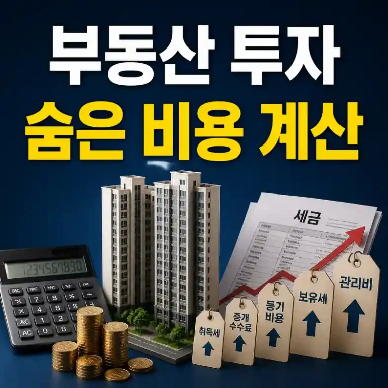 부동산 투자 시 매매금액 외에 취득세·중개수수료·등기 비용을 계산기로 합산하는 모습