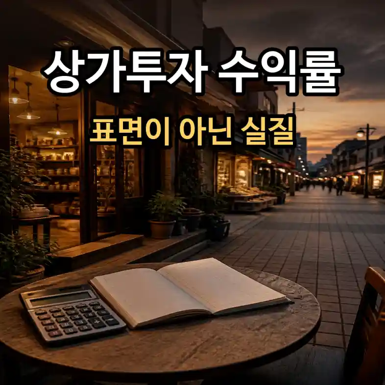 상가 점포 거리와 계산기, 수익률 계산표로 상가투자 표면수익률과 실질수익률 계산법을 설명하는 장면