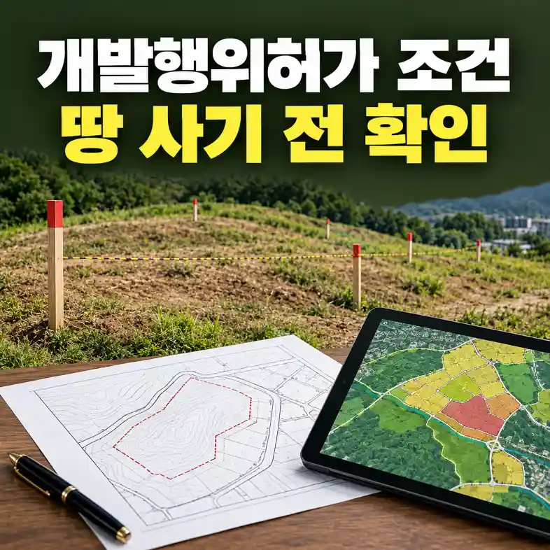 개발행위허가 조건을 확인하려고 토지이음 지도와 경사지 현장을 비교하는 토지 투자자