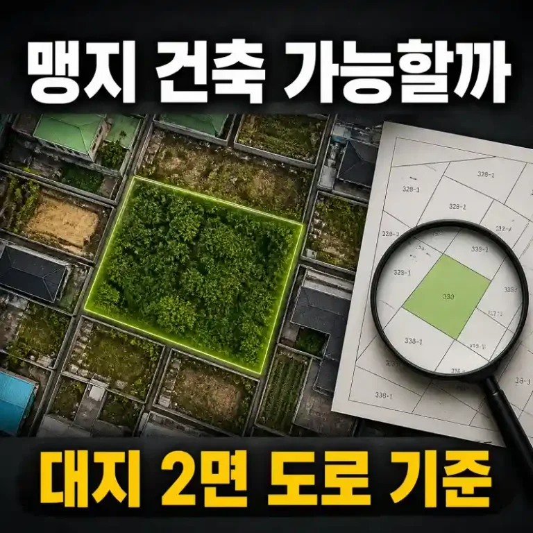 맹지 건축 가능 여부를 확인하며 도로에 접하지 않은 토지 경계를 지적도에서 살펴보는 모습