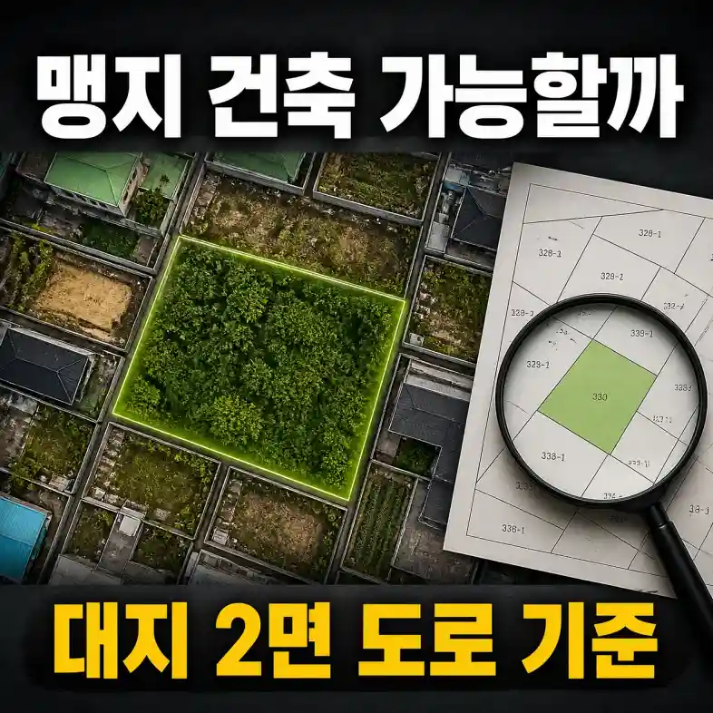 맹지 건축 가능 여부를 확인하며 도로에 접하지 않은 토지 경계를 지적도에서 살펴보는 모습