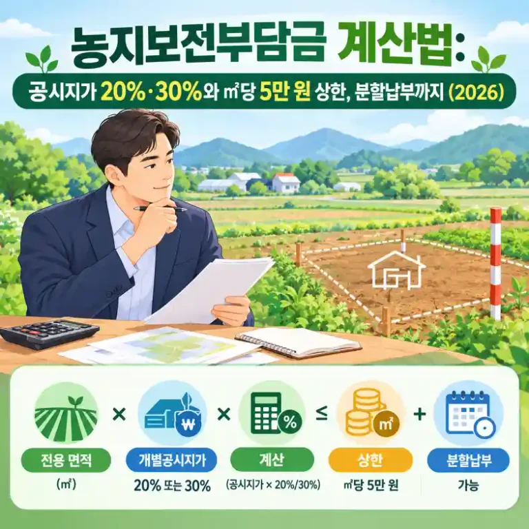 밭을 대지로 바꾸기 전 농지보전부담금을 계산하는 토지 투자자