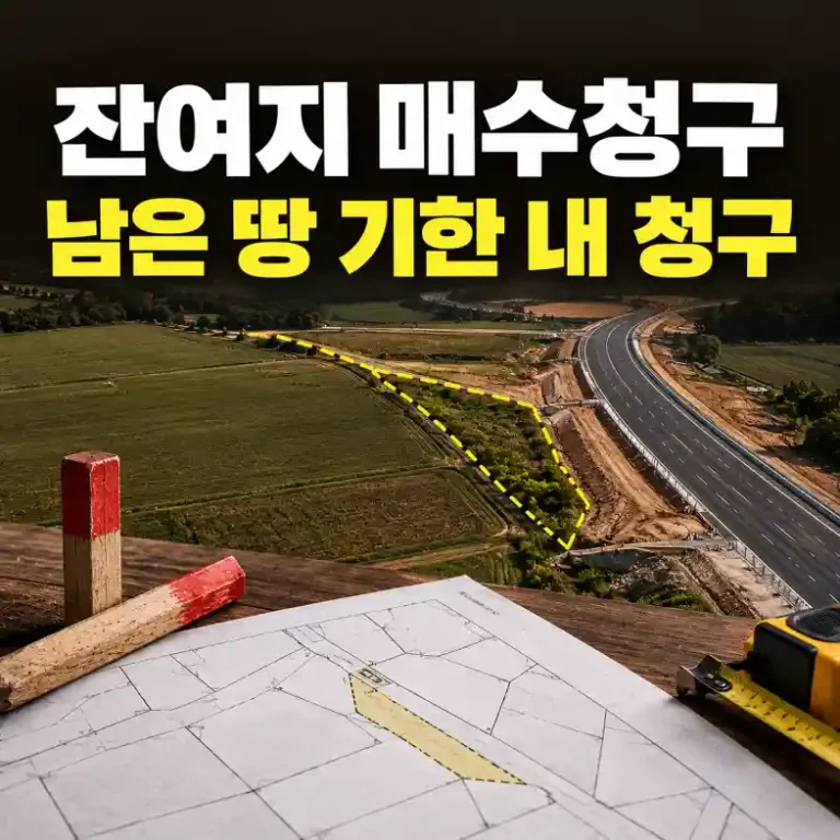 잔여지 매수청구를 검토하며 도로에 편입되고 남은 좁은 자투리 땅을 지적도와 대조하는 토지 소유자